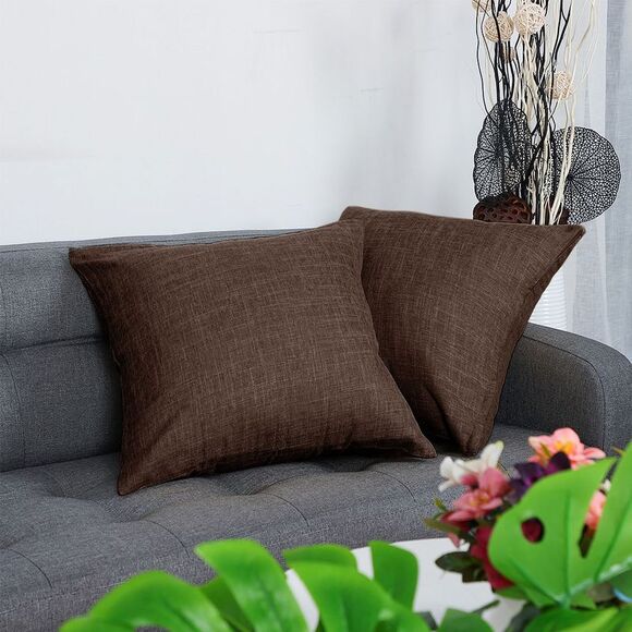 2pcs Linen Throw Pillow Covers Blank Cotton Square Cushion Cover Brown - Picture 2 of 6